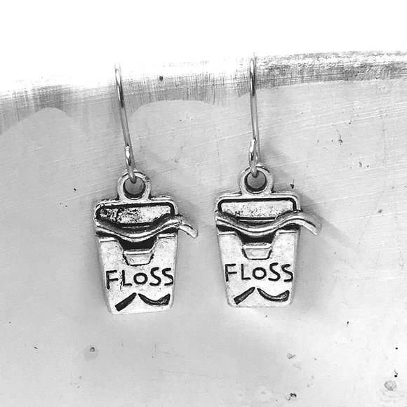 Miniature Dental Floss Dentist Dental School Graduation Gift Charm Earrings - Picture 1 of 4